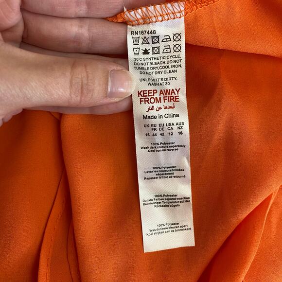 Pretty Little Thing NWT Orange Ruffle Hem Mini Skirt Womens Size 12 - Picture 6 of 7